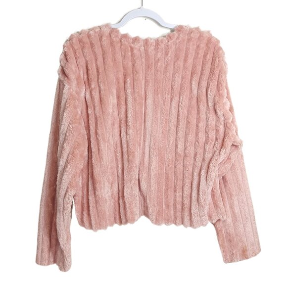 Zara Fleece Sweater Womens Medium Pink Soft Faux Fur Ribbed Crop Pullover - Picture 2 of 6
